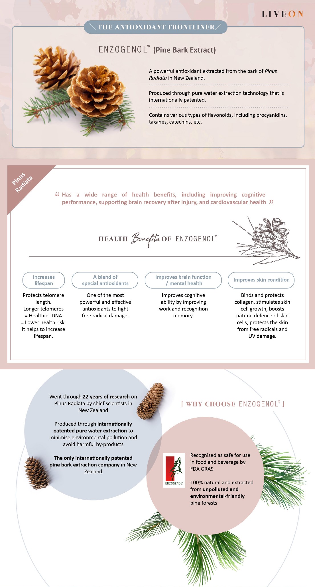 LIVEON Australia | New Zealand - SOD extramel pine bark extract - a powerful antioxidant extracted from bark of pinus radiata in new zealand  